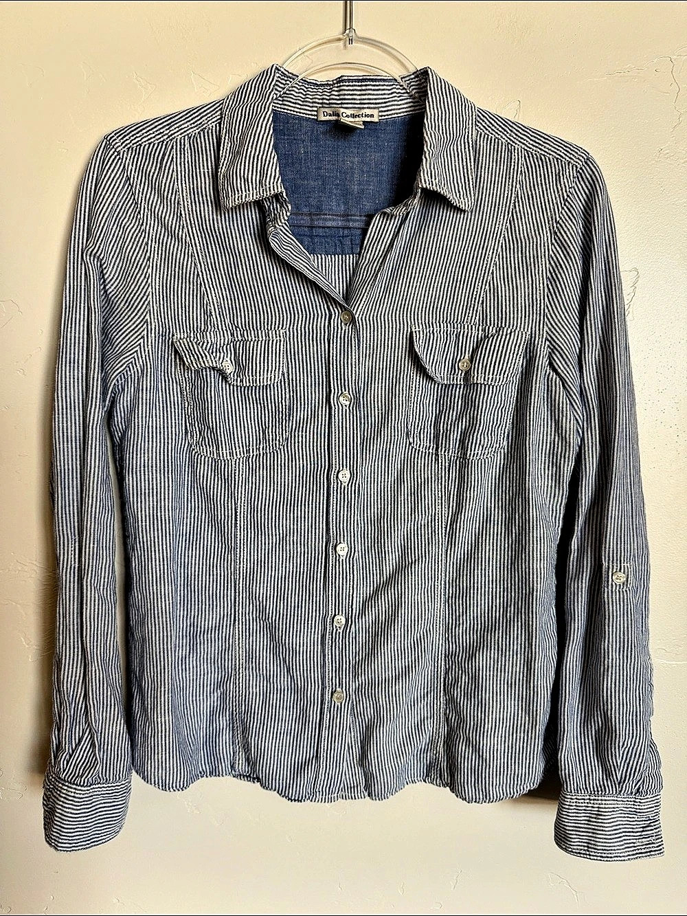 Dalia Collection Striped Linen Cotton Button Down Size Small